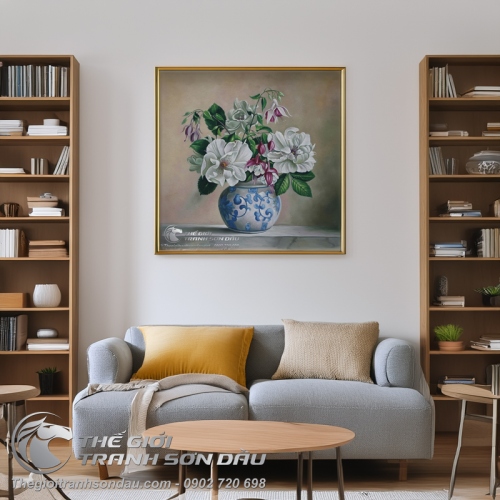 Tranh Tĩnh Vật Bình Hoa Vẽ Sơn Dầu