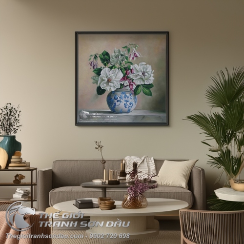 Tranh Tĩnh Vật Bình Hoa Vẽ Sơn Dầu