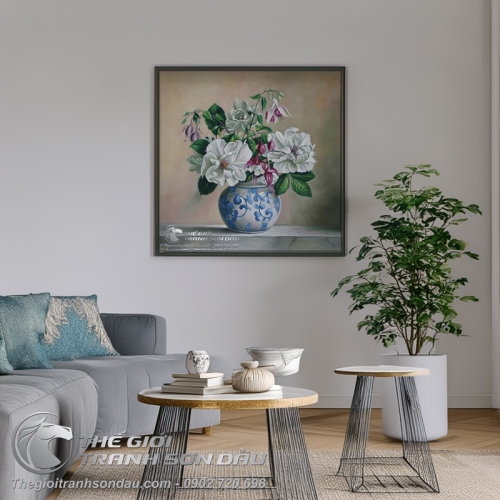 Tranh Tĩnh Vật Bình Hoa Vẽ Sơn Dầu