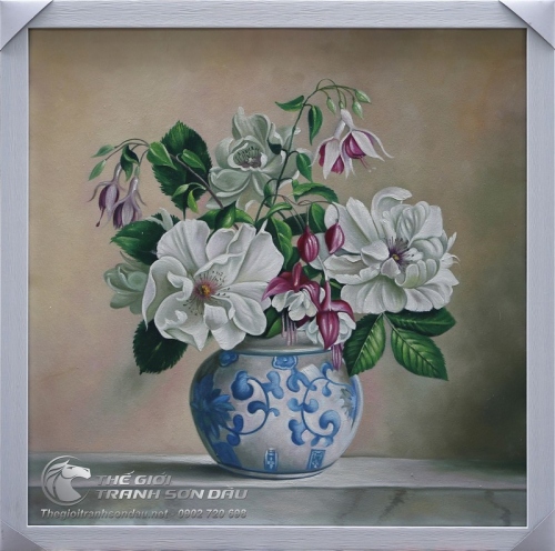 Tranh Tĩnh Vật Bình Hoa Vẽ Sơn Dầu