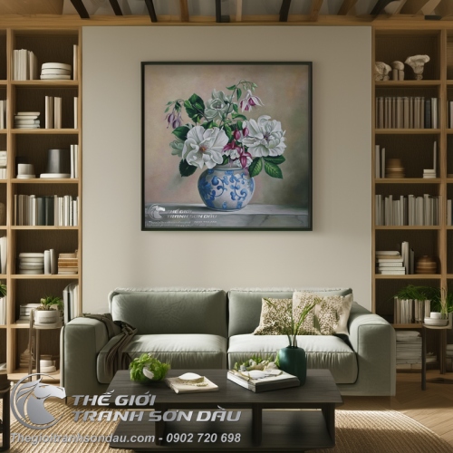 Tranh Tĩnh Vật Bình Hoa Vẽ Sơn Dầu