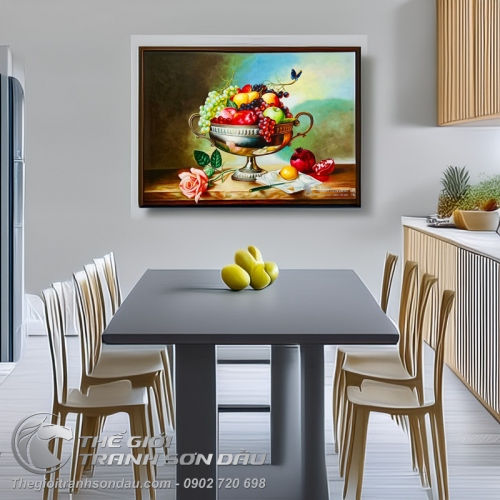 Tranh Tĩnh Vật Giỏ Trái Cây Đậm Màu