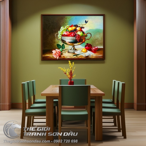 Tranh Tĩnh Vật Giỏ Trái Cây Đậm Màu
