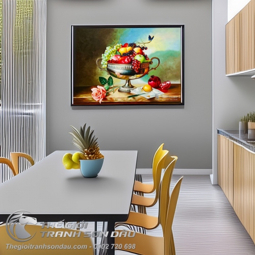 Tranh Tĩnh Vật Giỏ Trái Cây Đậm Màu