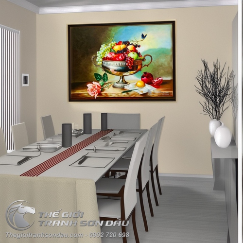 Tranh Tĩnh Vật Giỏ Trái Cây Đậm Màu