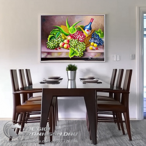 Tranh Tĩnh Vật Sơn Dầu Giỏ Trái Cây Đẹp