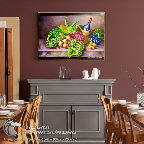 Tranh Tĩnh Vật Sơn Dầu Giỏ Trái Cây Đẹp