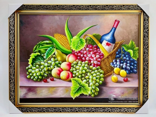 Tranh Tĩnh Vật Sơn Dầu Giỏ Trái Cây Đẹp