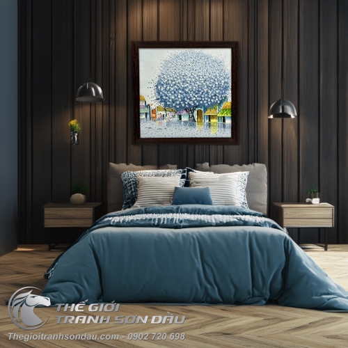 Tranh Treo Tường Hiện Đại Phố Hoa Cây Màu Tím