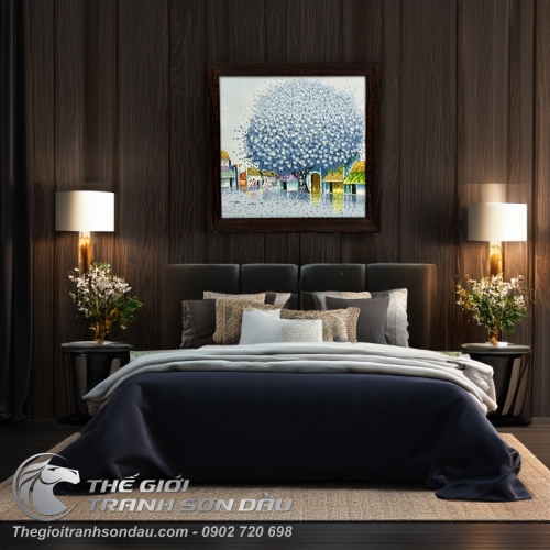 Tranh Treo Tường Hiện Đại Phố Hoa Cây Màu Tím