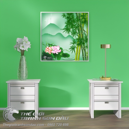 Tranh Trúc Hoa Sen Trúc Và Núi