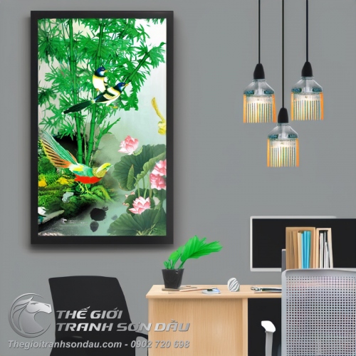 Tranh Trúc Hoa Sen Và Chim Trĩ