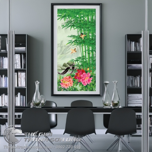 Tranh Trúc Mẫu Đơn Và Chim