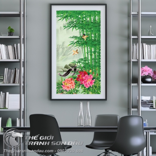 Tranh Trúc Mẫu Đơn Và Chim