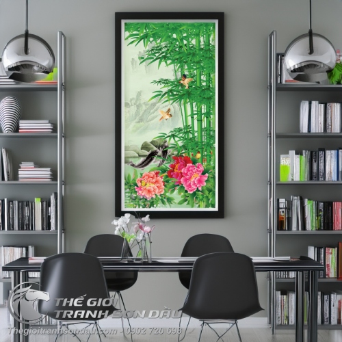 Tranh Trúc Mẫu Đơn Và Chim