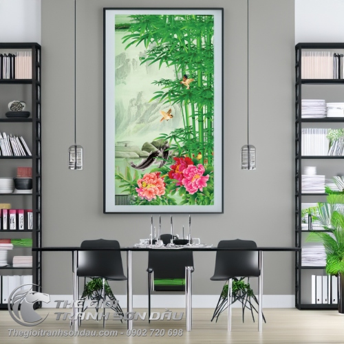 Tranh Trúc Mẫu Đơn Và Chim