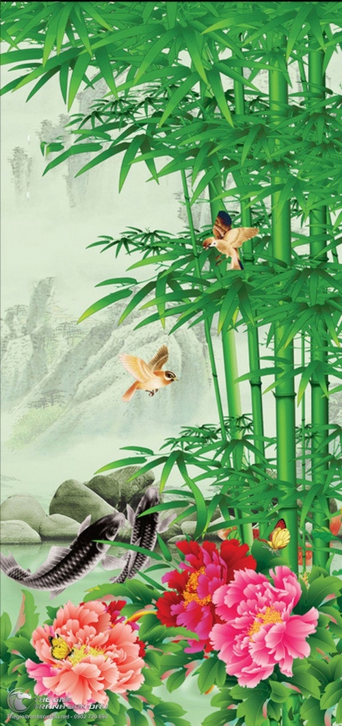 Tranh Trúc Mẫu Đơn Và Chim