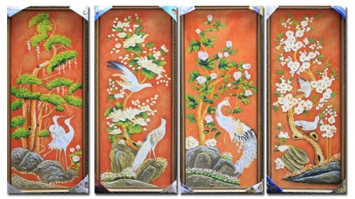 Tranh Tứ Quý Bộ Bốn Bức Tông Màu Cam