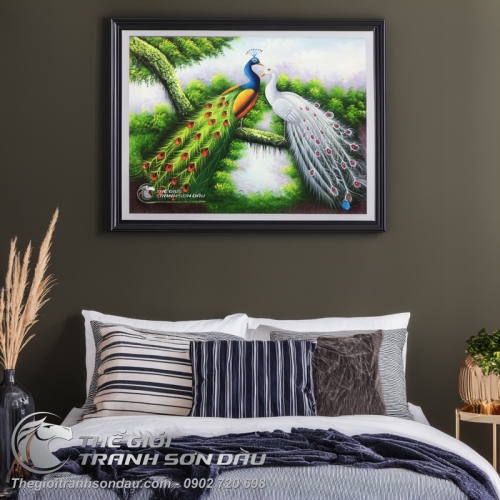 Tranh Uyên Ương Đôi Chim Công
