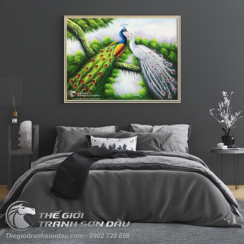 Tranh Uyên Ương Đôi Chim Công