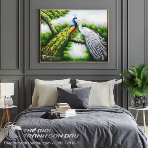 Tranh Uyên Ương Đôi Chim Công