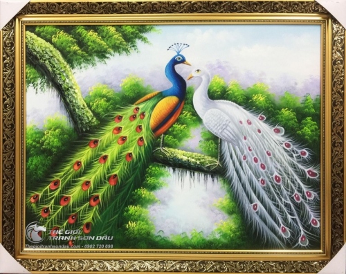 Tranh Uyên Ương Đôi Chim Công