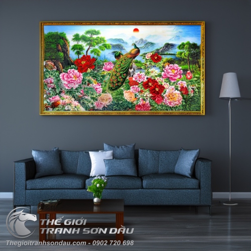 Tranh Uyên Ương Hoa Mẫu Đơn Sơn Thủy Hữu Tình