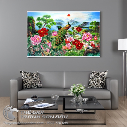 Tranh Uyên Ương Hoa Mẫu Đơn Sơn Thủy Hữu Tình