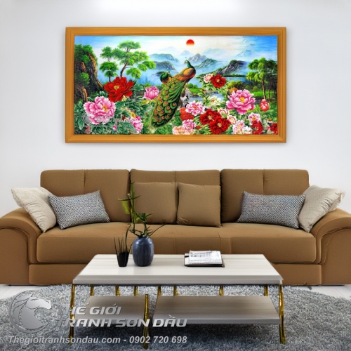 Tranh Uyên Ương Hoa Mẫu Đơn Sơn Thủy Hữu Tình