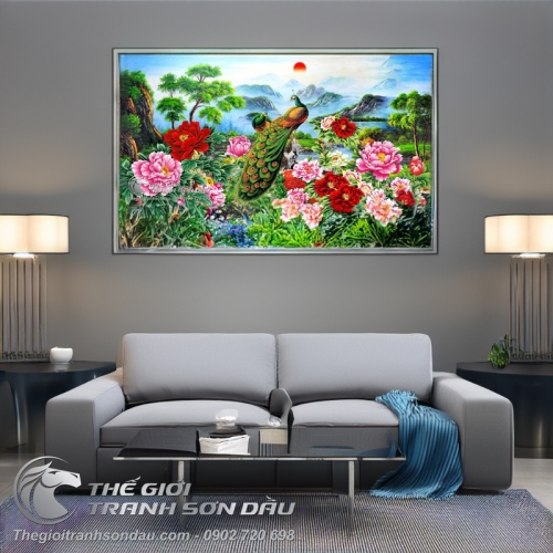 Tranh Uyên Ương Hoa Mẫu Đơn Sơn Thủy Hữu Tình