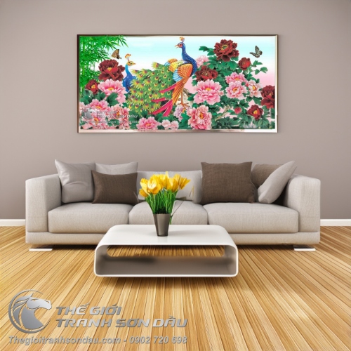 Tranh Uyên Ương Hoa Mẫu Đơn Trúc Báo Bình An