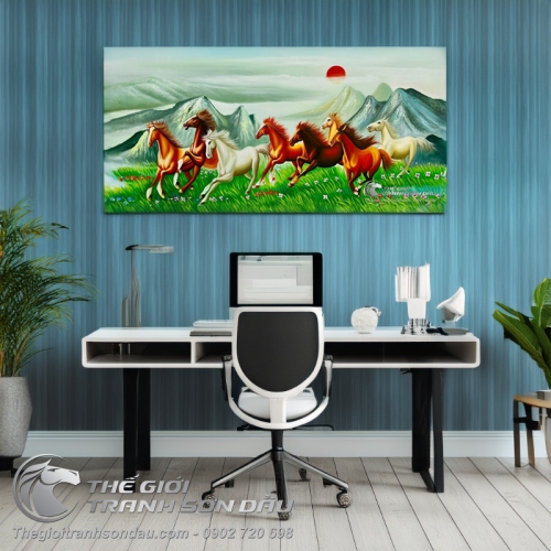 Tranh Vẽ Bát Mã Ngựa Chạy Trên Thảo Nguyên Xanh