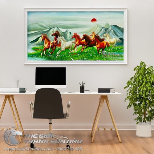Tranh Vẽ Bát Mã Ngựa Chạy Trên Thảo Nguyên Xanh