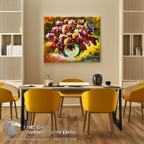 Tranh Vẽ Bình Hoa Nở Rực Rỡ