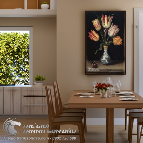 Tranh Vẽ Bình Hoa Tulip Nghệ Thuật Đẹp