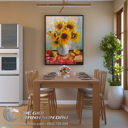 Tranh Vẽ Bình Hướng Dương Và Quả Táo