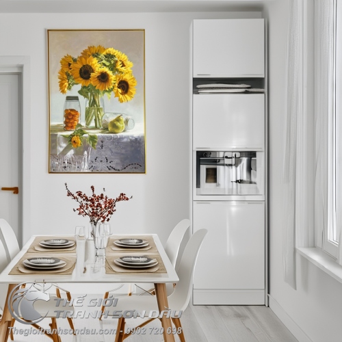 Tranh Vẽ Bó Hoa Hướng Dương Và Quả Lê Xanh