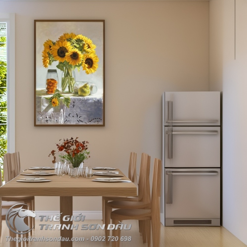 Tranh Vẽ Bó Hoa Hướng Dương Và Quả Lê Xanh