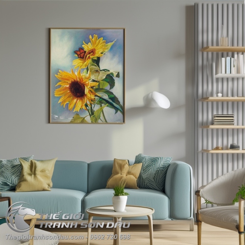 Tranh Vẽ Bướm Đậu Trên Hoa Mặt Trời