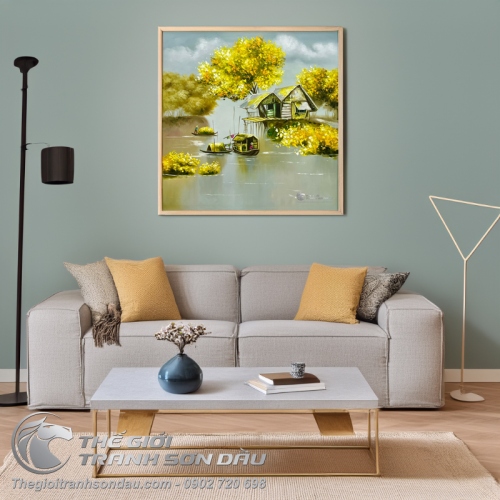 Tranh Vẽ Cảnh Quê Hương Bình Yên Xóm Chài Ven Sông