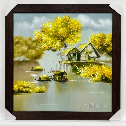 Tranh Vẽ Cảnh Quê Hương Bình Yên Xóm Chài Ven Sông