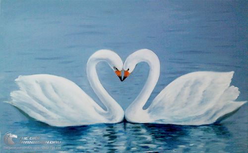 Tranh Vẽ Cặp Thiên Nga Tạo Hình Trái Tim