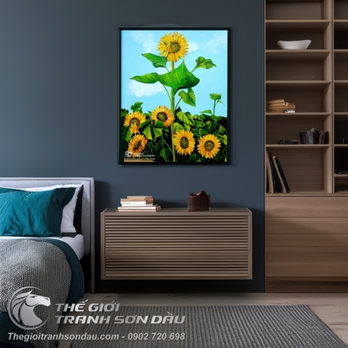 Tranh Vẽ Cây Hoa Hướng Dương Vươn Cao Trong Vườn