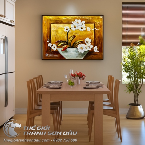 Tranh Vẽ Chậu Hoa Lan Trắng Đẹp Giá Rẻ