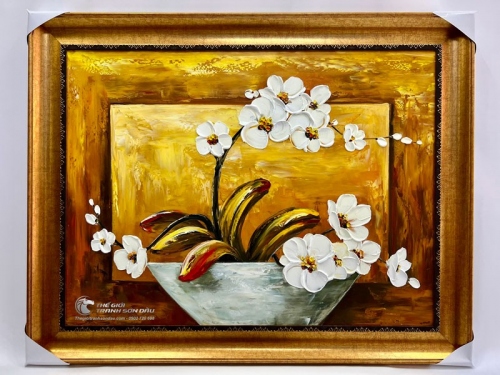 Tranh Vẽ Chậu Hoa Lan Trắng Đẹp Giá Rẻ