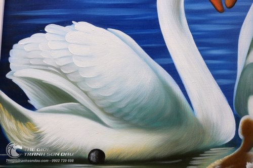 Tranh Vẽ Đôi Thiên Nga và Đàn Con