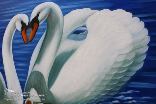 Tranh Vẽ Đôi Thiên Nga và Đàn Con