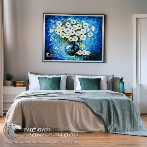 Tranh Vẽ Hoa Cúc Trắng Phong Cách Hiện Đại