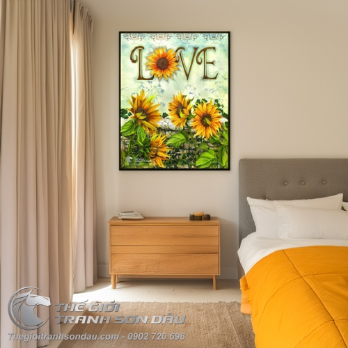 Tranh Vẽ Hoa Hướng Dương Trang Trí Chữ Love