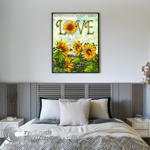 Tranh Vẽ Hoa Hướng Dương Trang Trí Chữ Love